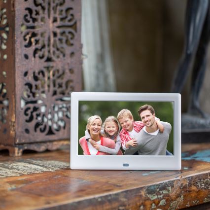 Sencor - 7 digitaalinen valokuvakehys kaiuttimella 230V, valkoinen + kaukosäädin