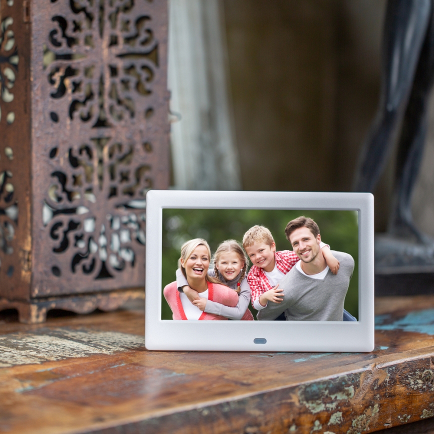 Sencor - 7 digitaalinen valokuvakehys kaiuttimella 230V, valkoinen + kaukosäädin