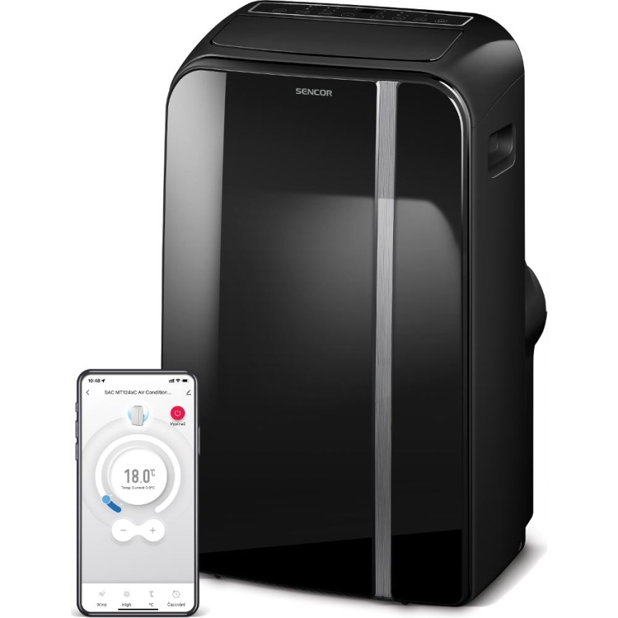 Sencor - Älykäs mobiili ilmastointilaite 3in1 sisältäen täydelliset lisävarusteet 1450W/230V 12000 BTU Wi-Fi musta + kauko-ohjaus
