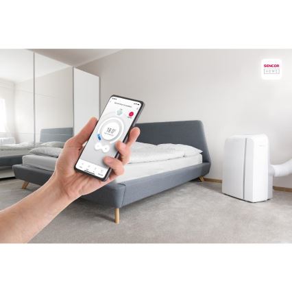 Sencor - Älykäs mobiili ilmastointilaite 3in1 sisältäen täydelliset lisävarusteet 1450W/230V 12000 BTU Wi-Fi valkoinen + kauko-ohjaus