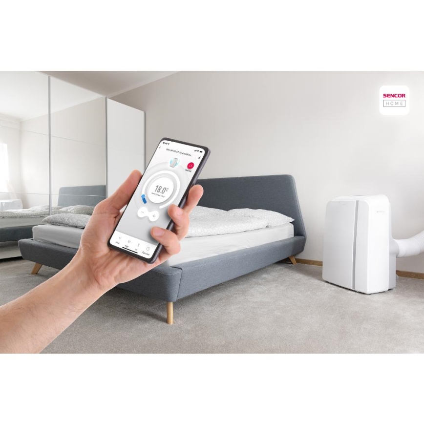 Sencor - Älykäs mobiili ilmastointilaite 3in1 sisältäen täydelliset lisävarusteet 1450W/230V 12000 BTU Wi-Fi valkoinen + kauko-ohjaus
