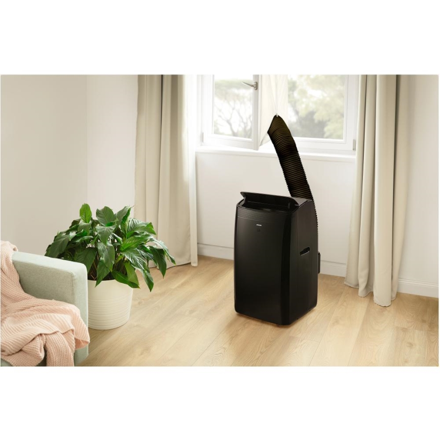 Sencor - Älykäs mobiililaitteinen ilmastointilaite 4-in-1 täydellisellä lisävarustepaketilla 900W/230V 9000 BTU Wi-Fi musta + kaukosäädin