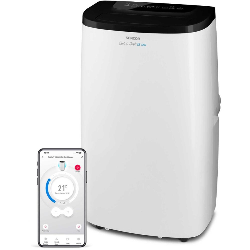 Sencor - Älykäs siirrettävä ilmastointilaite 4-in-1 täydellisine lisävarusteineen 1750W/230V 18000 BTU Wi-Fi valkoinen + kaukosäädin