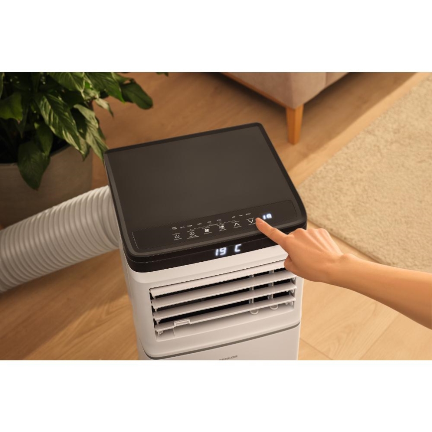 Sencor - Älykäs siirrettävä ilmastointilaite 3-in-1, täydellinen lisävarustesarja mukana, 1020W/230V 10000 BTU Wi-Fi valkoinen + kaukosäädin
