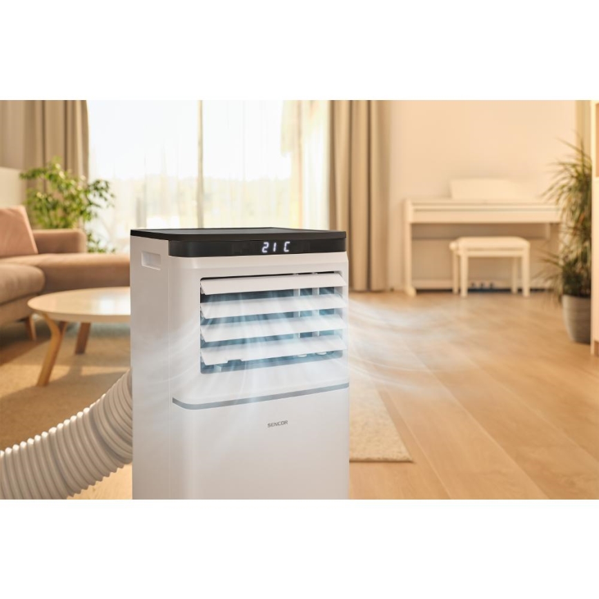 Sencor - Älykäs siirrettävä ilmastointilaite 3-in-1, täydellinen lisävarustesarja mukana, 1020W/230V 10000 BTU Wi-Fi valkoinen + kaukosäädin