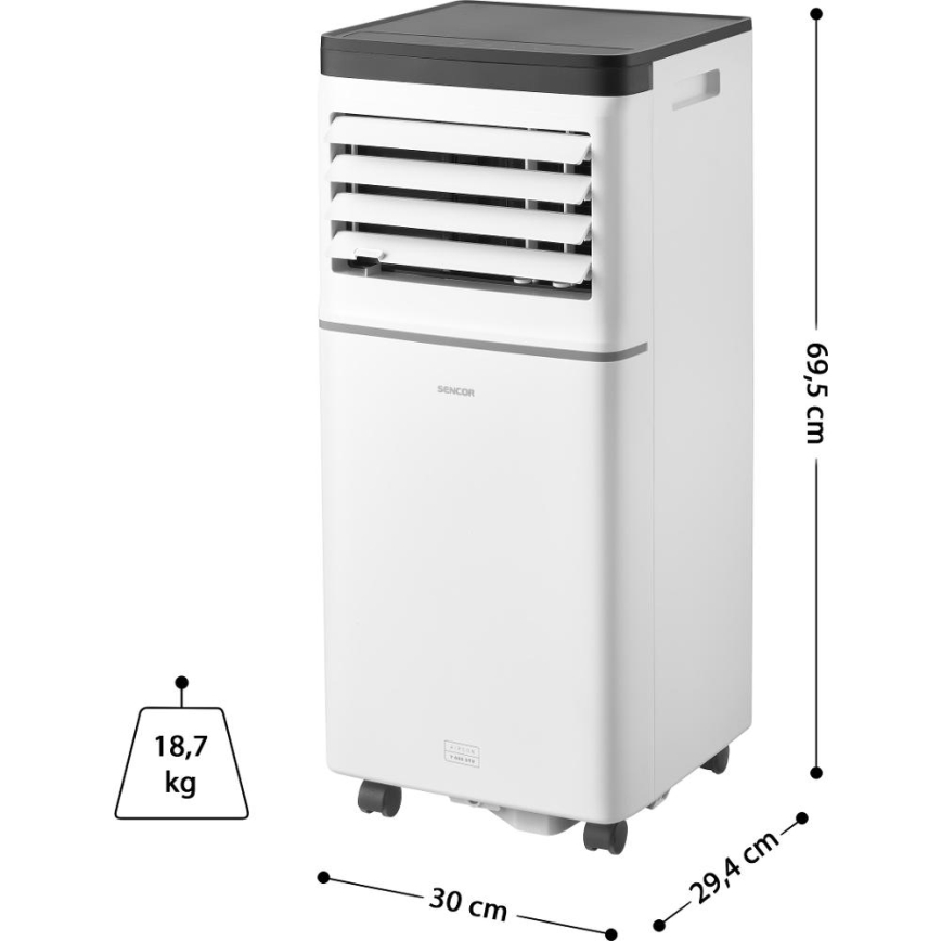 Sencor - Älykäs siirrettävä ilmastointilaite 3-in-1, sisältää täydellisen tarvikepaketin 760W/230V 7000 BTU Wi-Fi valkoinen + kaukosäädin