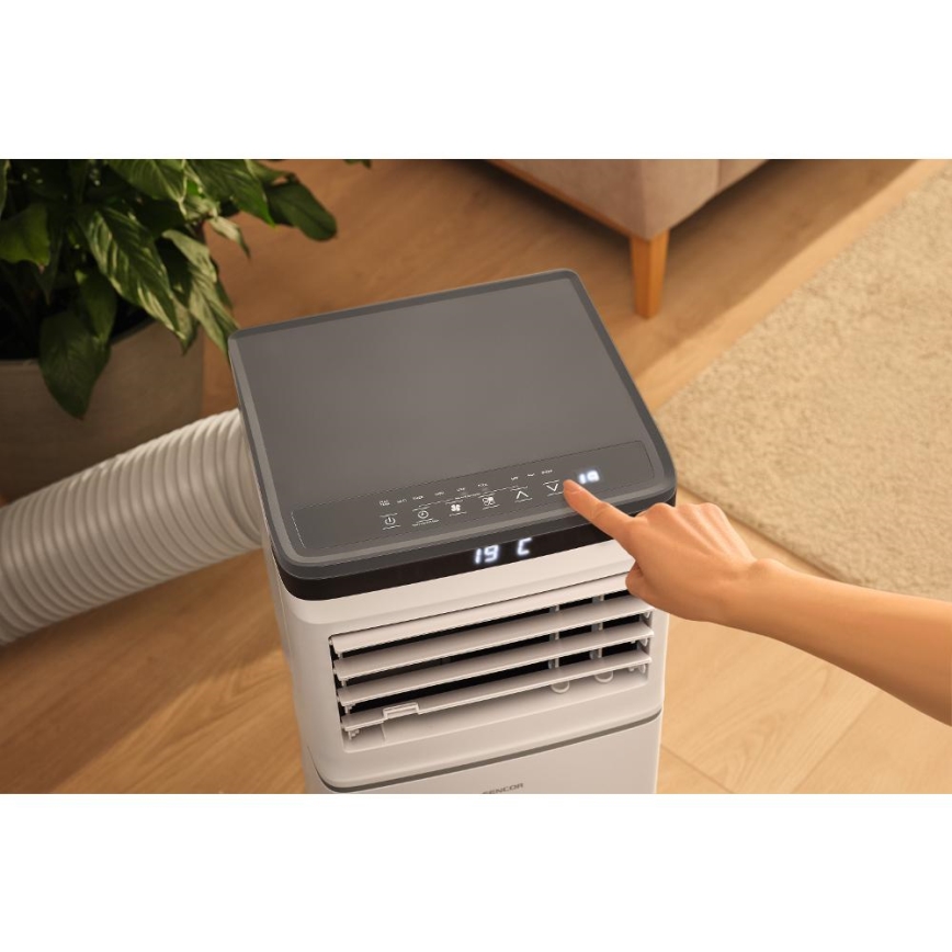 Sencor - Älykäs siirrettävä ilmastointilaite 3-in-1, mukana kaikki lisävarusteet 815W/230V 8000 BTU Wi-Fi valkoinen + kaukosäädin