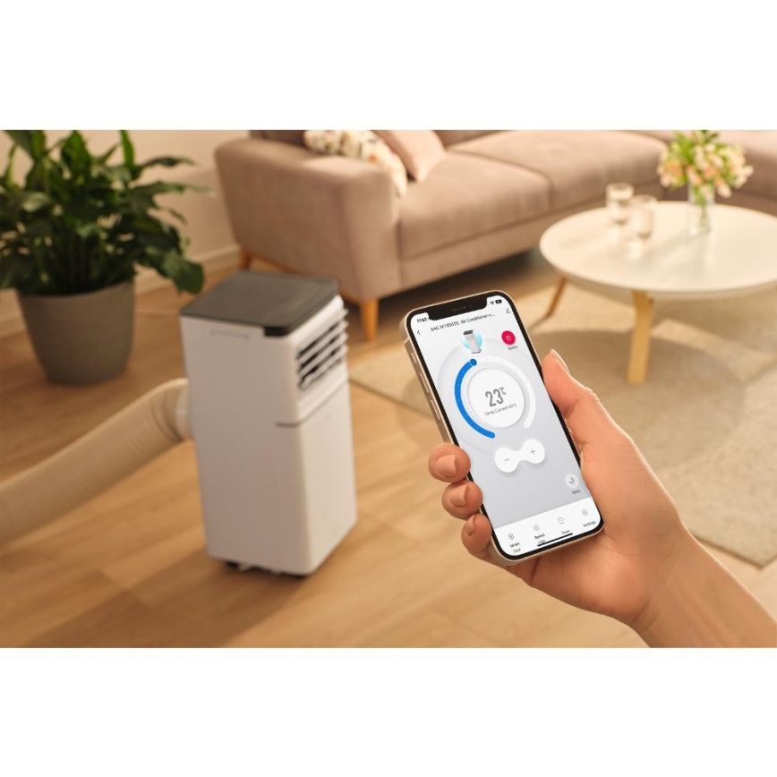Sencor - Älykäs siirrettävä ilmastointilaite 3-in-1, mukana kaikki lisävarusteet 815W/230V 8000 BTU Wi-Fi valkoinen + kaukosäädin