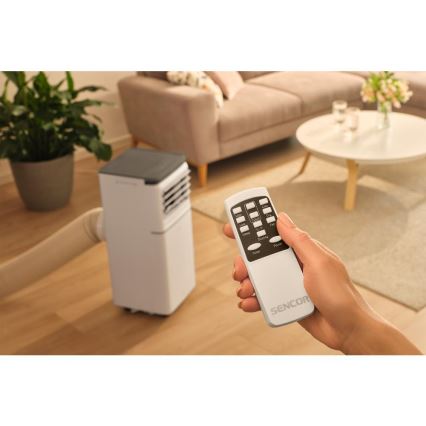 Sencor - Älykäs siirrettävä ilmastointilaite 3-in-1, mukana kaikki lisävarusteet 815W/230V 8000 BTU Wi-Fi valkoinen + kaukosäädin