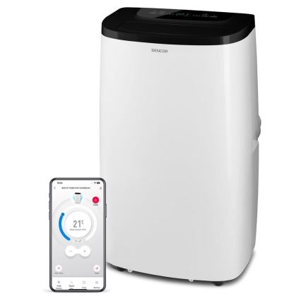 Sencor - Älykäs siirrettävä ilmastointilaite 4-in-1, mukana täydellinen tarvikepaketti 1700W/230V 12000 BTU Wi-Fi valkoinen + kaukosäädin