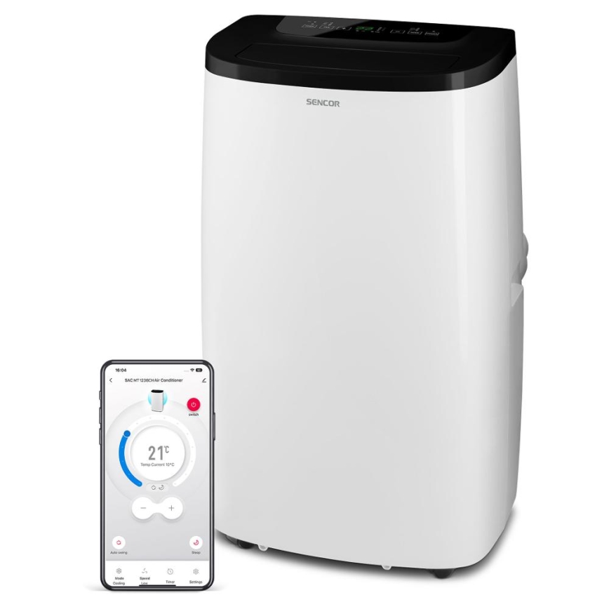 Sencor - Älykäs siirrettävä ilmastointilaite 4-in-1, mukana täydellinen tarvikepaketti 1700W/230V 12000 BTU Wi-Fi valkoinen + kaukosäädin