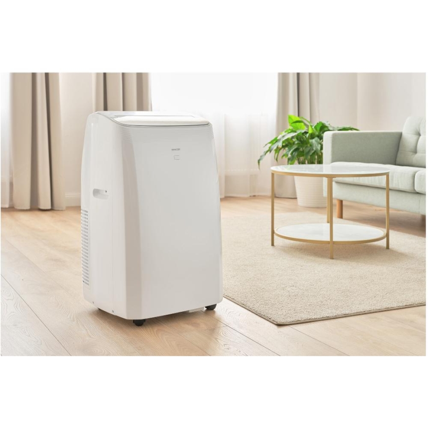 Sencor - Älykäs siirrettävä ilmastointilaite 5-in-1 sisältäen täydellisen lisävarustepaketin 733W/230V 9000 BTU Wi-Fi valkoinen + kaukosäädin