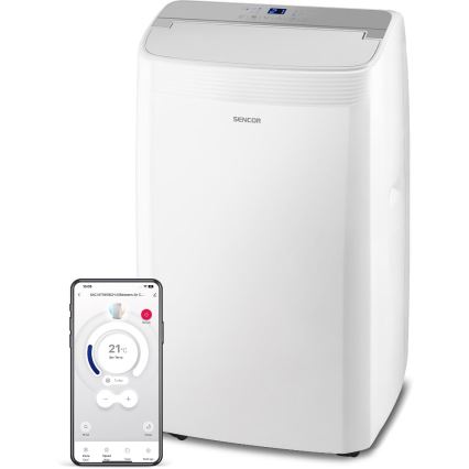 Sencor - Älykäs siirrettävä ilmastointilaite 5-in-1 sisältäen täydellisen lisävarustepaketin 733W/230V 9000 BTU Wi-Fi valkoinen + kaukosäädin