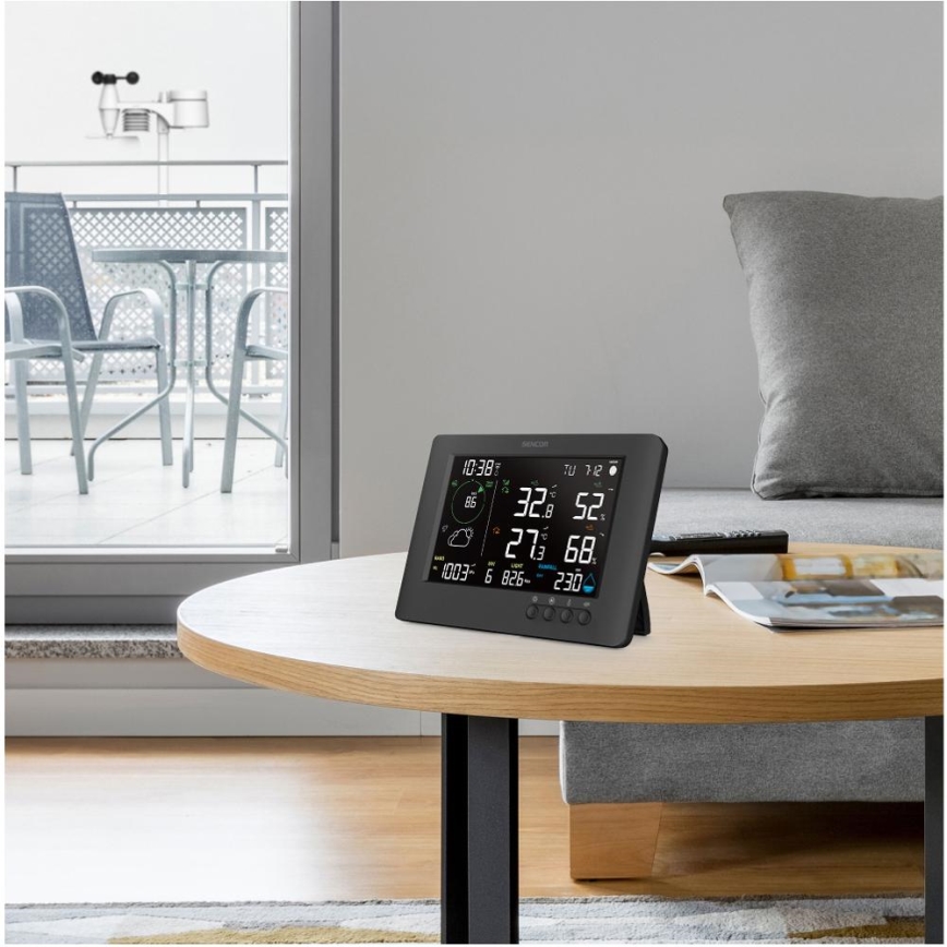 Sencor - Ammattilaisluokan sääasema värillisellä LCD-näytöllä ja herätyskellolla 5V/1xCR2032 + 3xAA Wi-Fi
