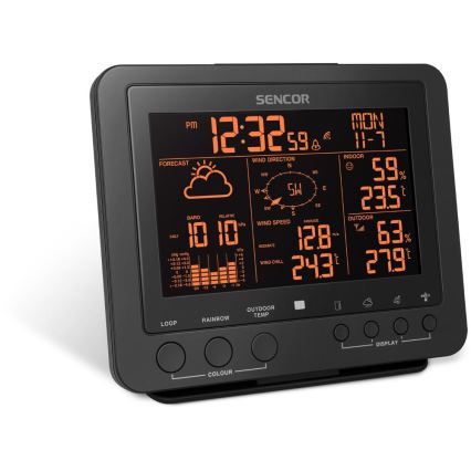 Sencor - Ammattimainen sääasema värikkäällä LCD-näytöllä 5V/1xCR2032 + 3xAA