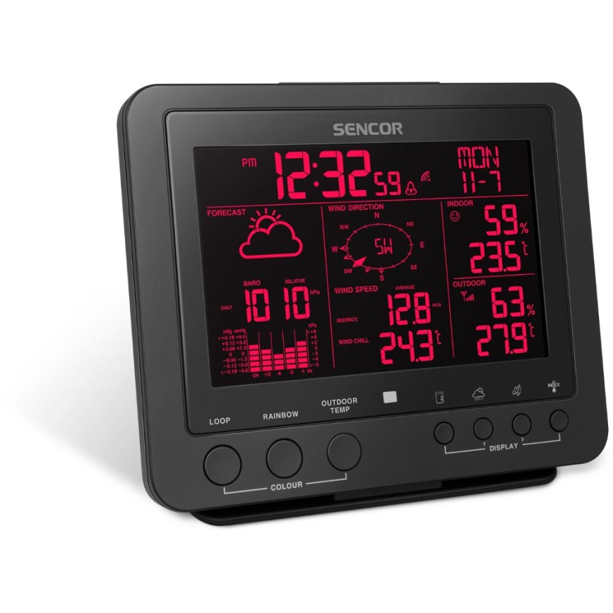 Sencor - Ammattimainen sääasema värikkäällä LCD-näytöllä 5V/1xCR2032 + 3xAA