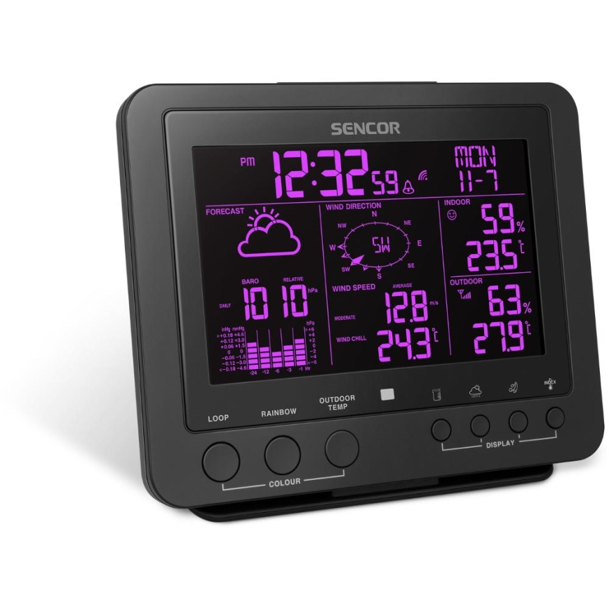 Sencor - Ammattimainen sääasema värikkäällä LCD-näytöllä 5V/1xCR2032 + 3xAA