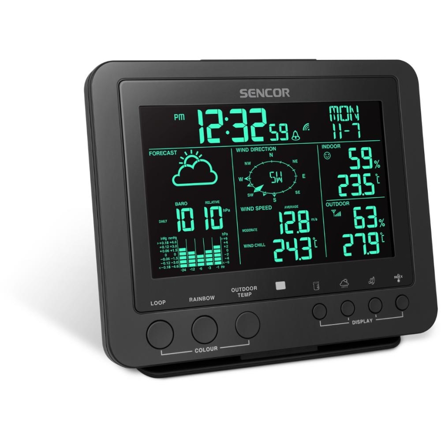 Sencor - Ammattimainen sääasema värikkäällä LCD-näytöllä 5V/1xCR2032 + 3xAA