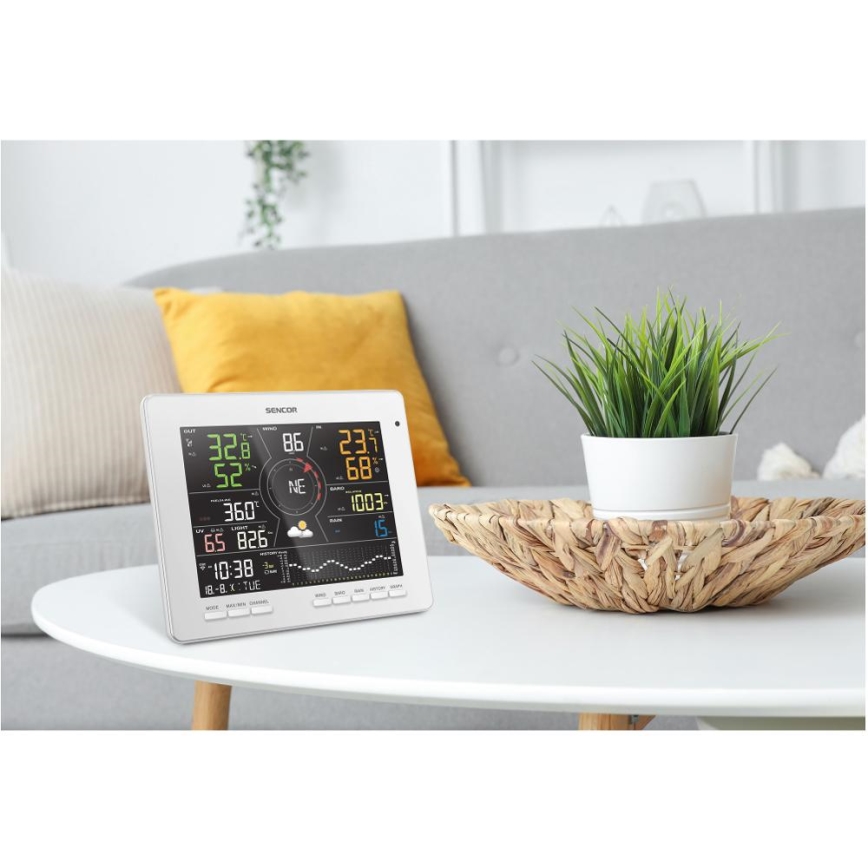 Sencor - Ammattimainen sääasema värillisellä LCD-näytöllä 5V 1xCR2032 + 3xAA + 2xAA Wi-Fi Tuya