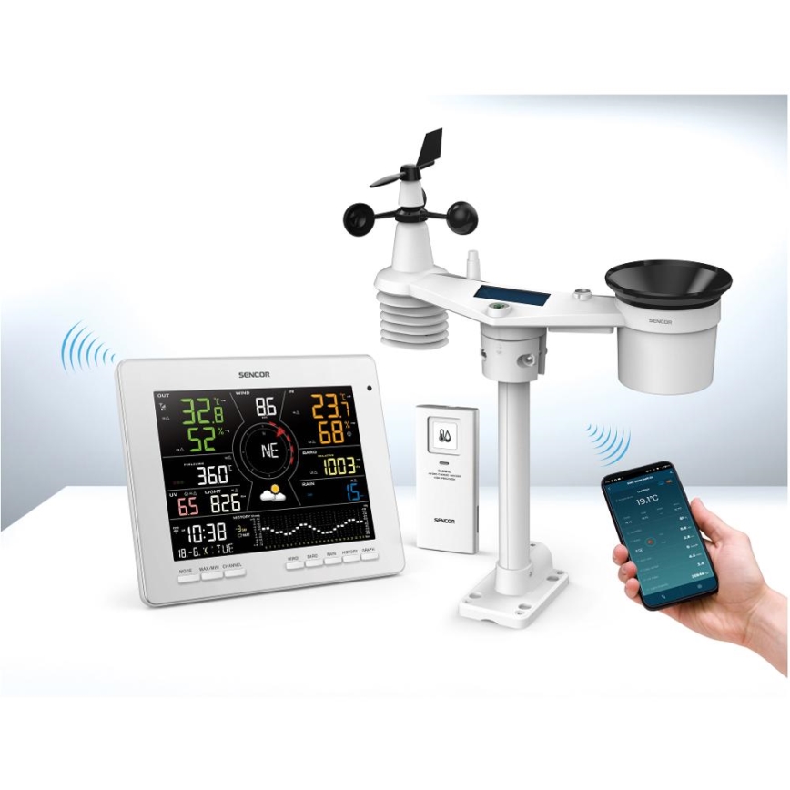 Sencor - Ammattimainen sääasema värillisellä LCD-näytöllä 5V 1xCR2032 + 3xAA + 2xAA Wi-Fi Tuya