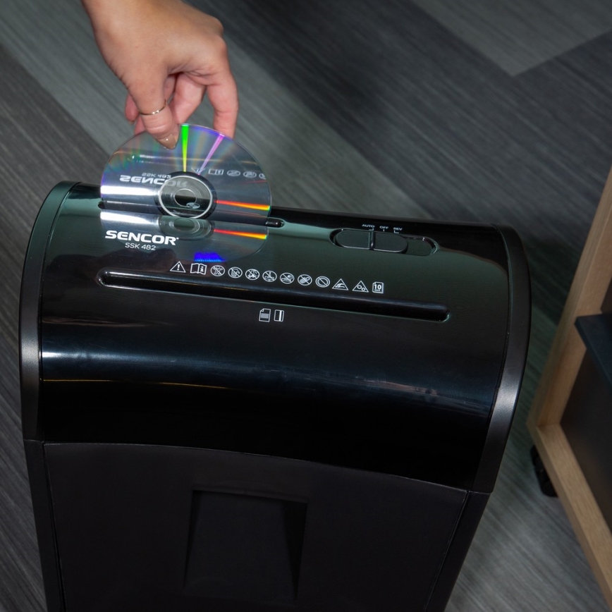 Sencor - CD- ja paperisilppuri A4, 14 l säiliö, 230V, musta