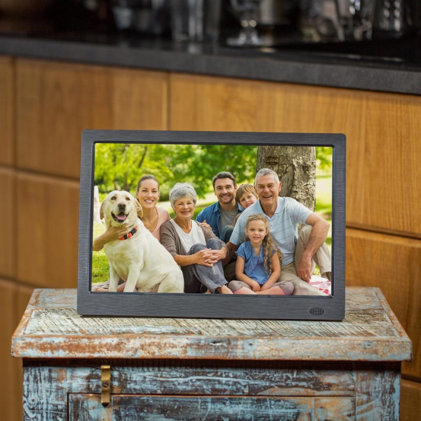 Sencor - Digitaalinen valokuvakehys 13,3 kaiuttimella 230V antrasiitti + kauko-ohjain