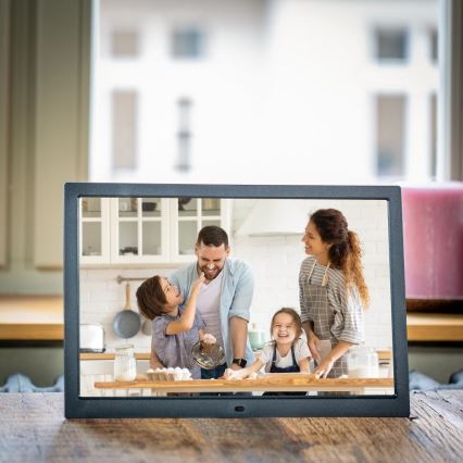 Sencor - Digitaalinen valokuvakehys 15,4 kaiuttimella 230V musta + kaukosäädin