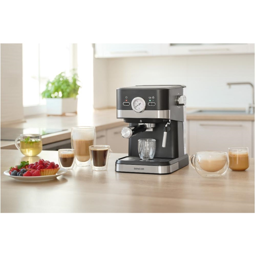 Sencor - Kahvinkeitin espressopannulla 1050W/230V musta/matattu kromi