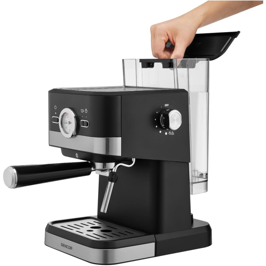 Sencor - Kahvinkeitin espressopannulla 1050W/230V musta/matattu kromi