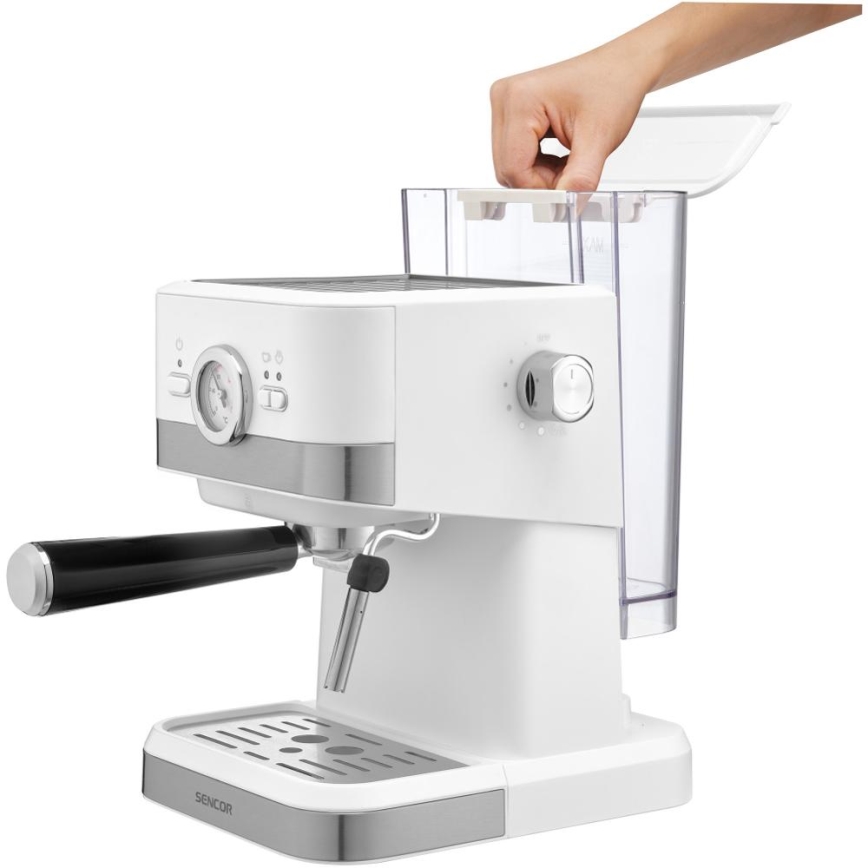 Sencor - Kahvinkeitin espressopannulla 1050W/230V valkoinen/matattu kromi