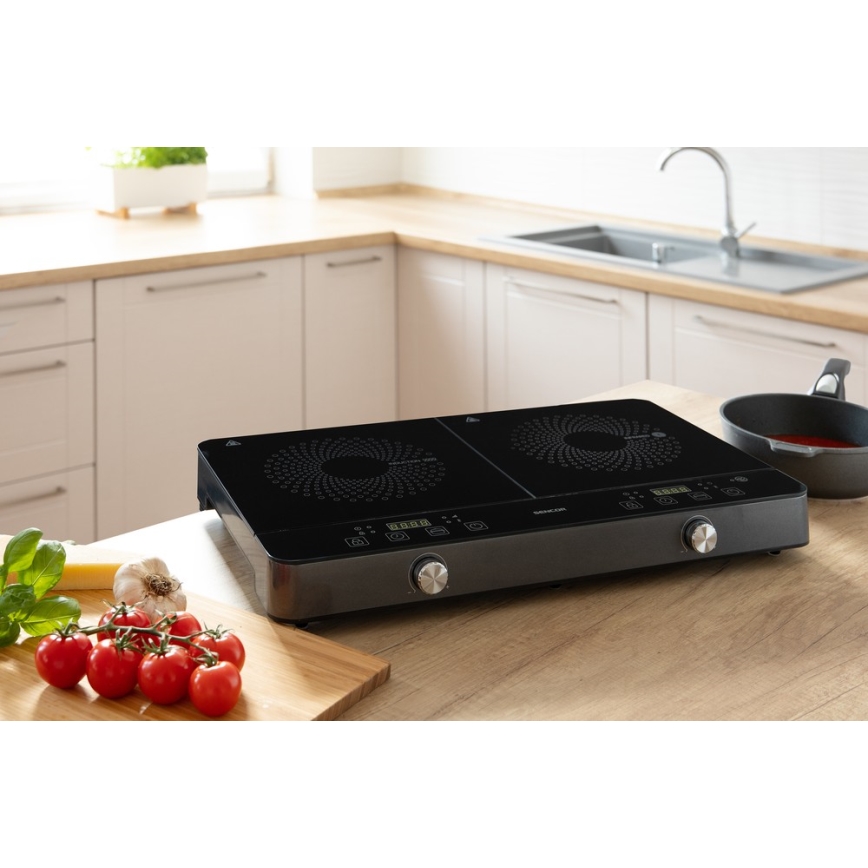 Sencor - Kaksialueinen induktioliesi LCD-näytöllä 3400W/230V