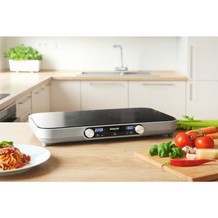 Sencor - Kaksilevyinen keraaminen liesi LCD-näytöllä 3500W/230V