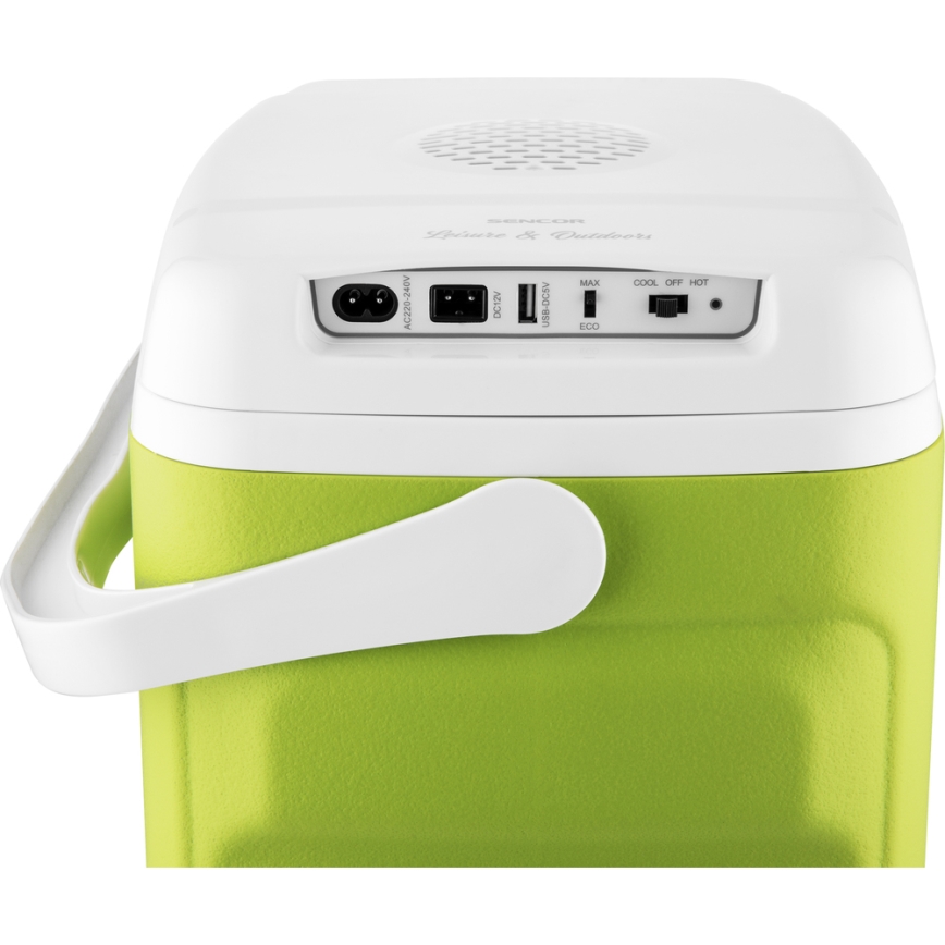 Sencor - Kannettava autojääkaappi 30 l 55W/5V/12V/230V vihreä/valkoinen