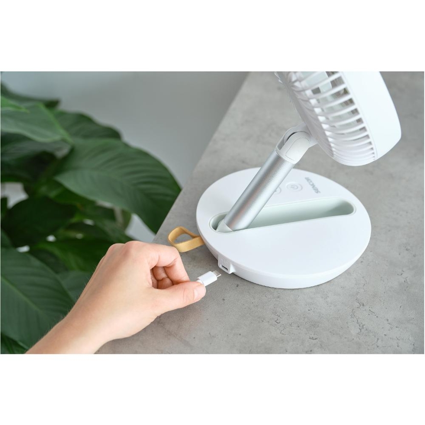 Sencor - Ladattava pöytätuuletin 5W/5V 4000 mAh valkoinen