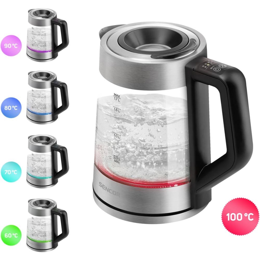 Sencor - lämpötilansäädöllä varustettu vedenkeitin 1,7 l 2200W/230V mattakromi/musta