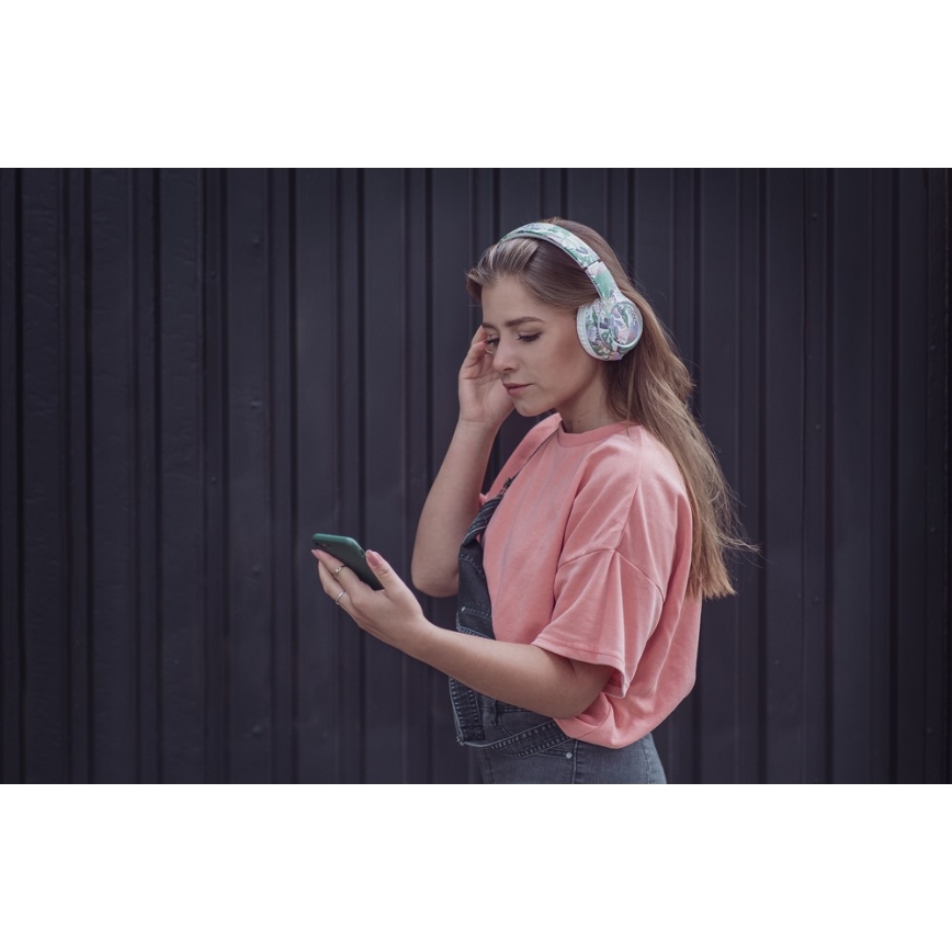 Sencor - Langattomat kuulokkeet mikrofonilla 3,7V/400 mAh vihreä/valkoinen