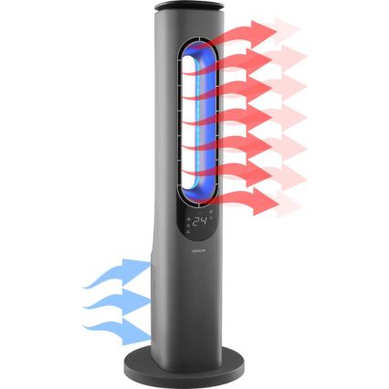 Sencor - Pylväsmainen siivetön tuuletin keraamisella lämmityselementillä 1200/2000W/230V antrasiitinharmaa + kaukosäädin