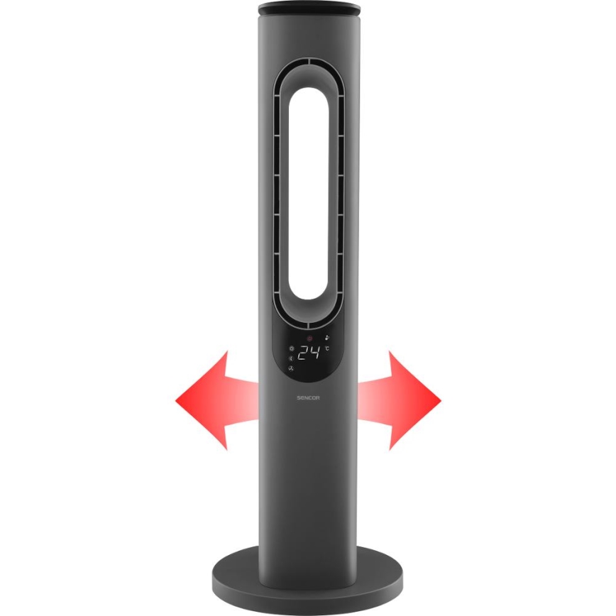 Sencor - Pylväsmainen siivetön tuuletin keraamisella lämmityselementillä 1200/2000W/230V antrasiitinharmaa + kaukosäädin