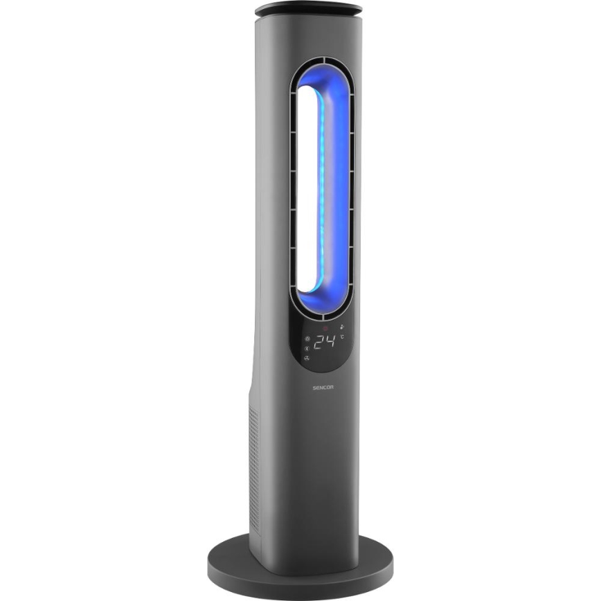 Sencor - Pylväsmainen siivetön tuuletin keraamisella lämmityselementillä 1200/2000W/230V antrasiitinharmaa + kaukosäädin
