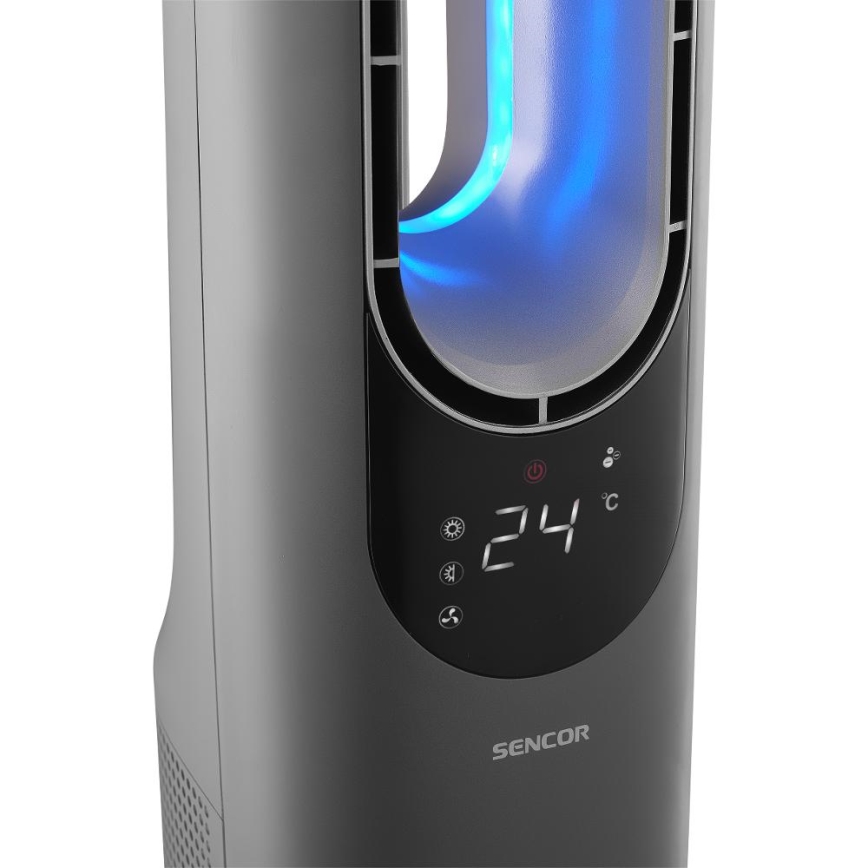 Sencor - Pylväsmainen siivetön tuuletin keraamisella lämmityselementillä 1200/2000W/230V antrasiitinharmaa + kaukosäädin