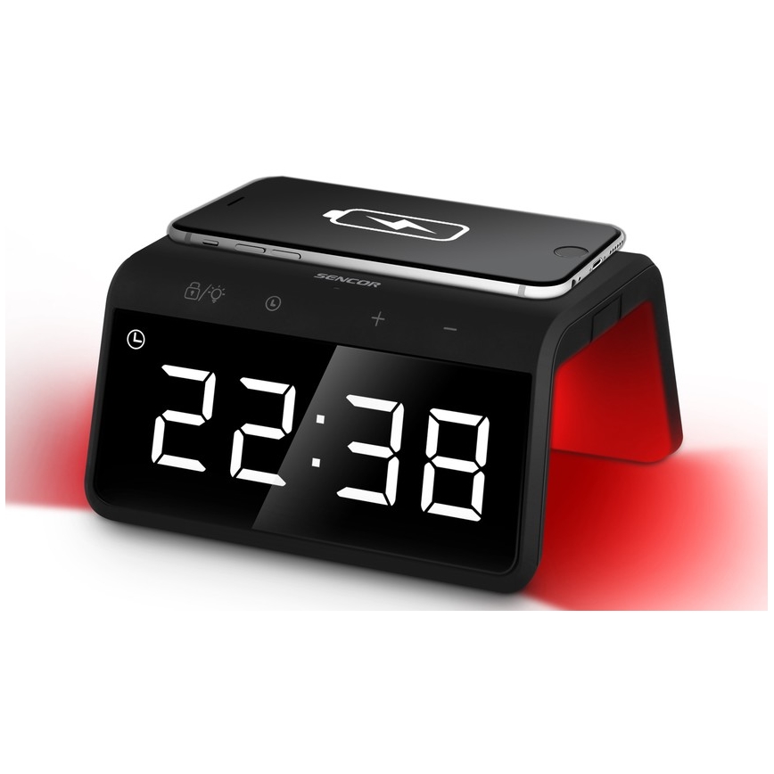 Sencor - LED RGB Herätyskello langattomalla latauksella 10W/1xCR2032