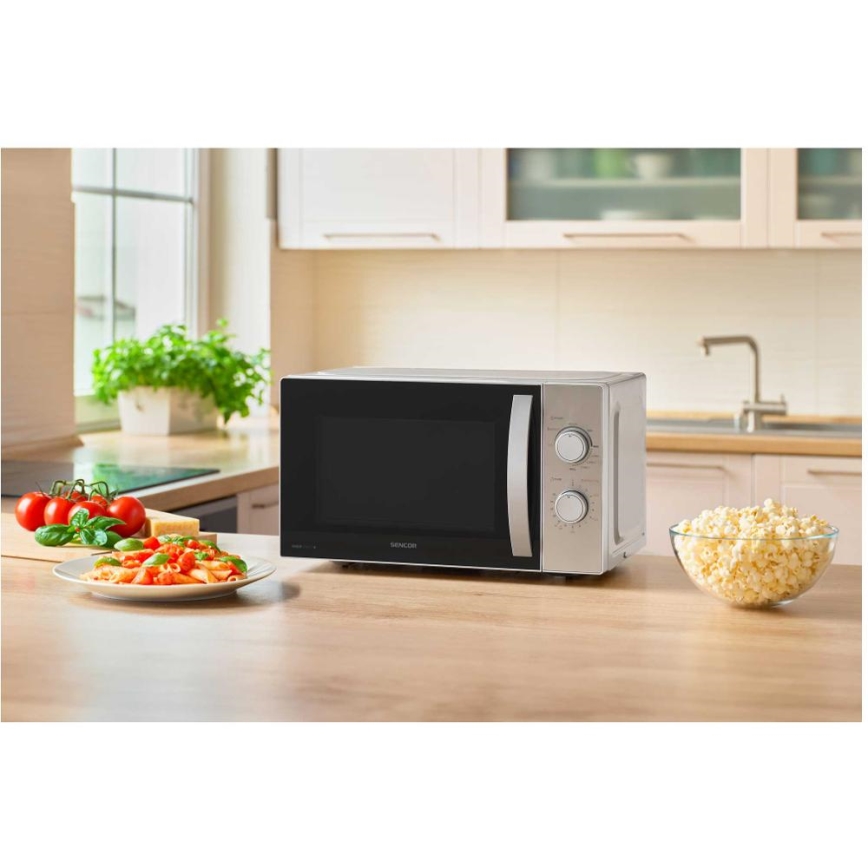 Sencor - Mikroaaltouuni grillitoiminnolla 700W/1000W/230V 20 l mattakromi
