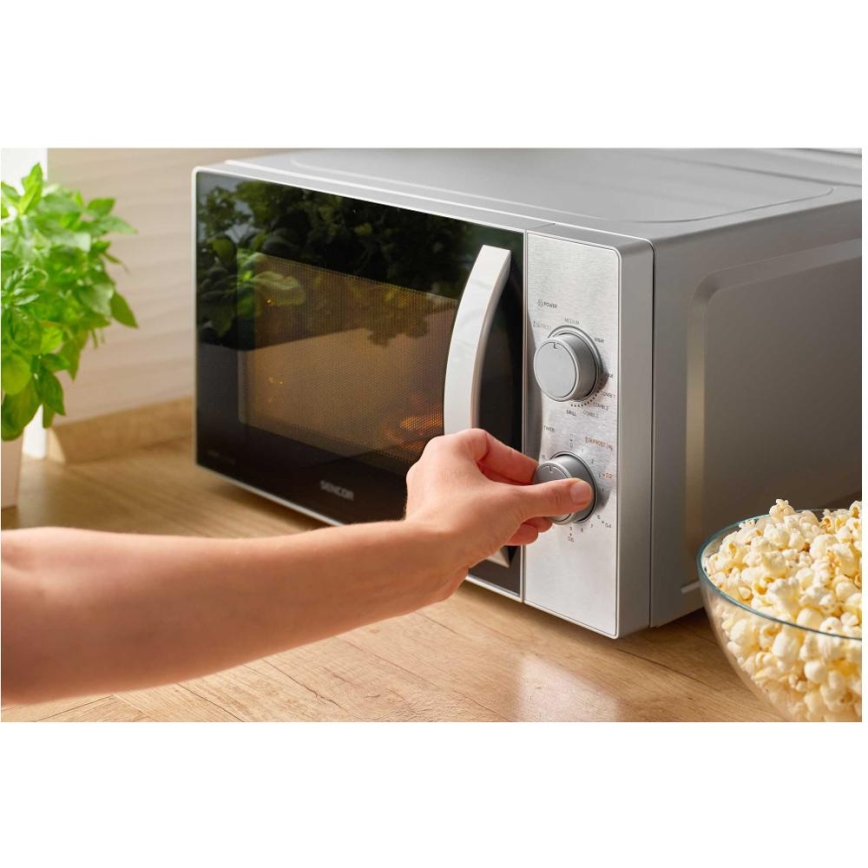 Sencor - Mikroaaltouuni grillitoiminnolla 700W/1000W/230V 20 l mattakromi