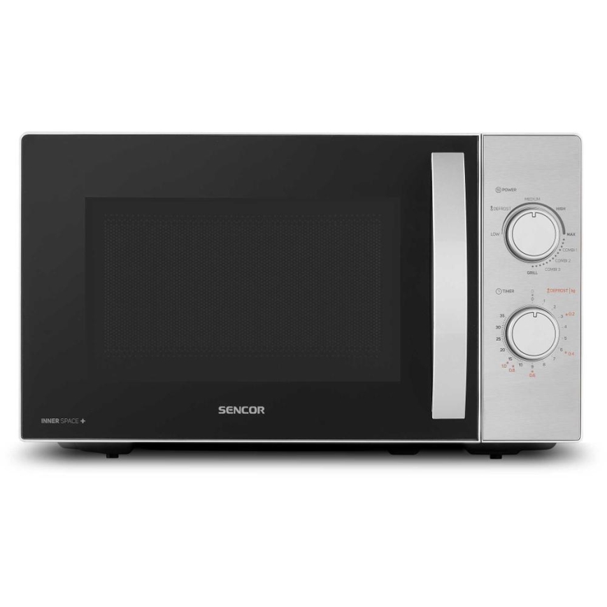 Sencor - Mikroaaltouuni grillitoiminnolla 700W/1000W/230V 20 l mattakromi