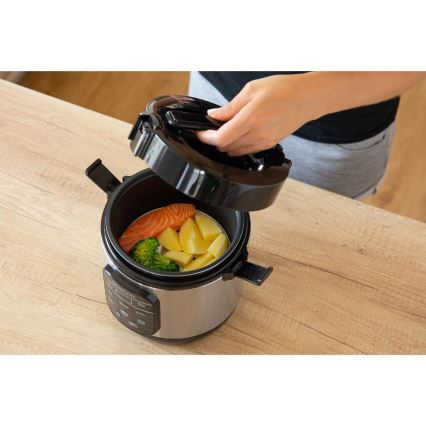 Sencor - Monitoiminen riisinkeitin 350W/230V 0,6 l ruostumaton/musta