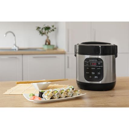 Sencor - Monitoiminen riisinkeitin 350W/230V 0,6 l ruostumaton/musta