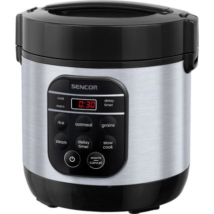 Sencor - Monitoiminen riisinkeitin 350W/230V 0,6 l ruostumaton/musta