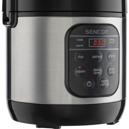 Sencor - Monitoiminen riisinkeitin 350W/230V 0,6 l ruostumaton/musta