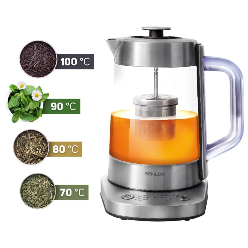 Sencor - Nopea vedenkeitin lämpötilansäädöllä 1,5 l 1500 W/230 V ruostumaton teräs