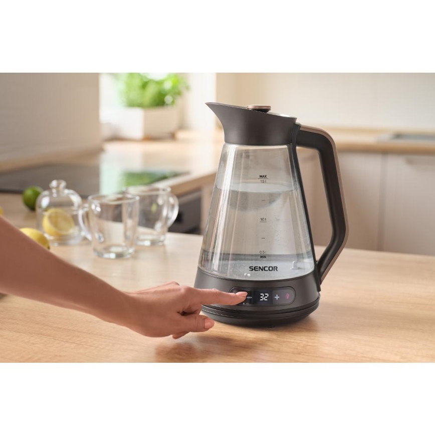Sencor - nopea vedenkeitin lämpötilansäädöllä, 1,5 l, 2150 W/230 V, musta/ruusukulta